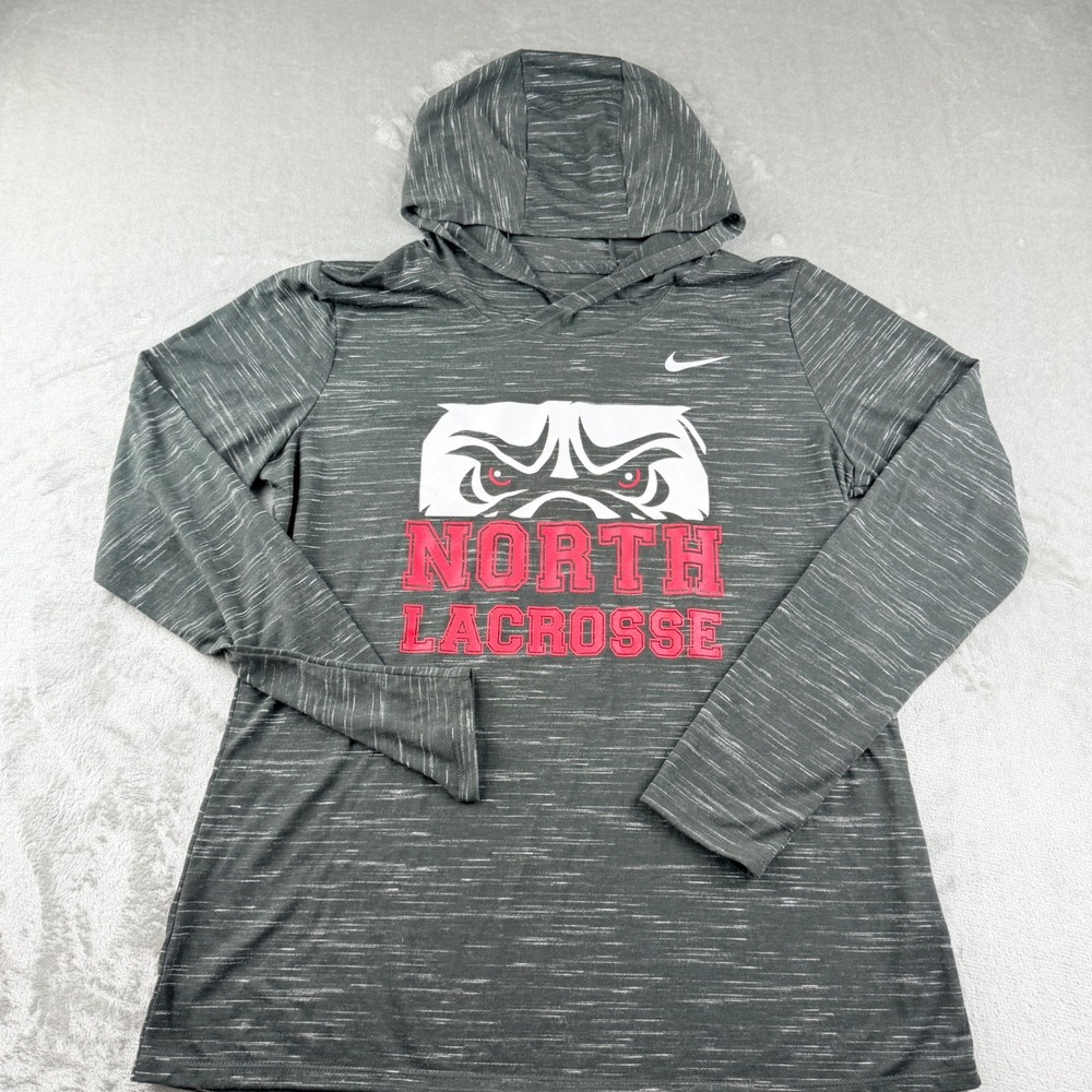 Nike Dri-FIT Men's Large North Lacrosse Hooded Long Sleeve Shirt Gray Space Dye